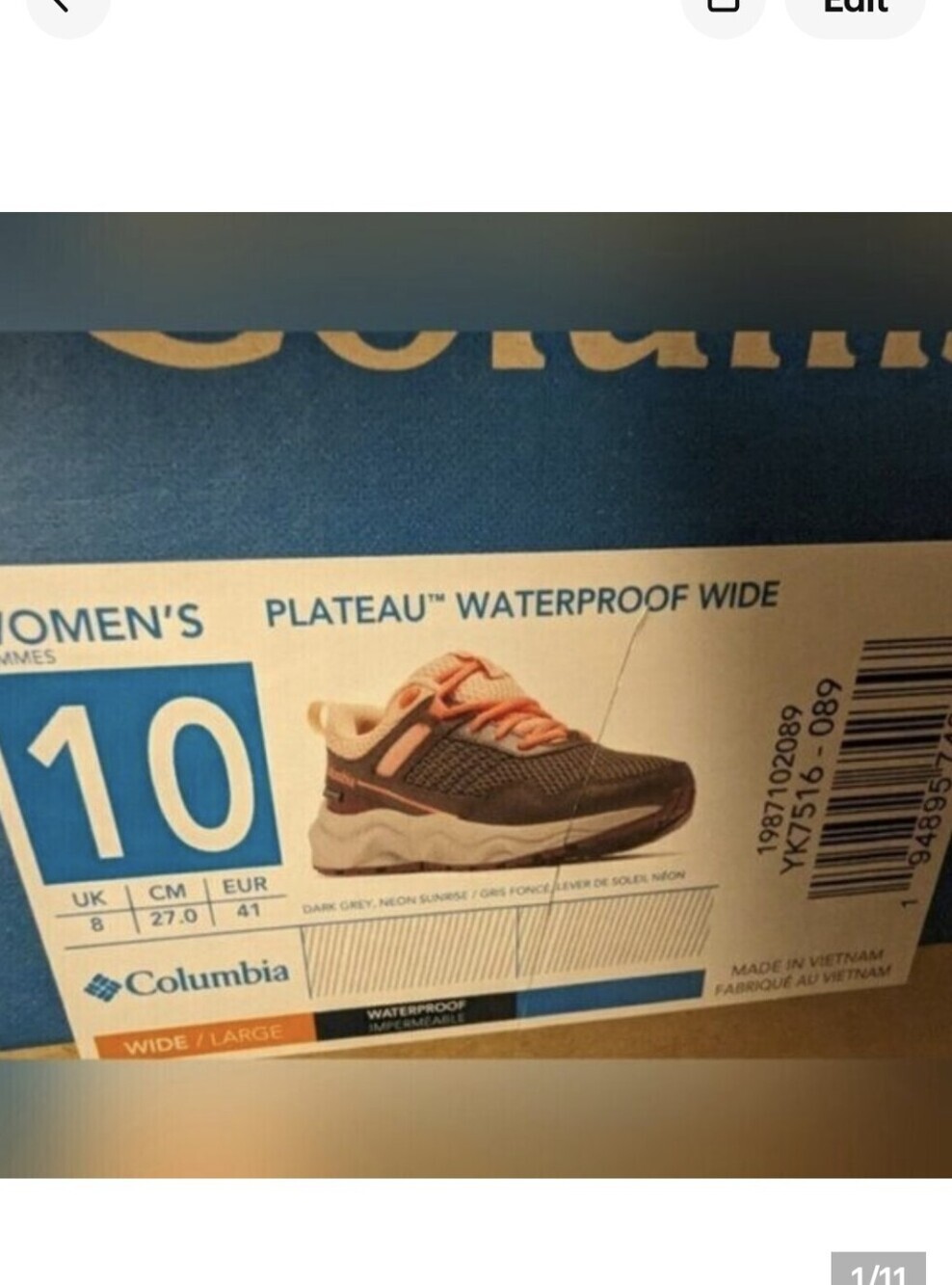 New COLUMBIA Plateau Waterproof Runners, Hike Walking Shoe sz 10 Wide Women Gray
